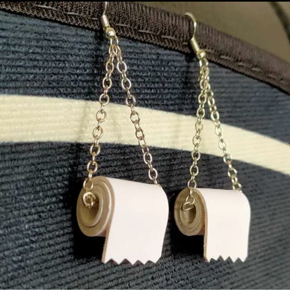 Funny Toilet Paper Roll Earrings - funny earrings - jewelry - Picture 2 of 2